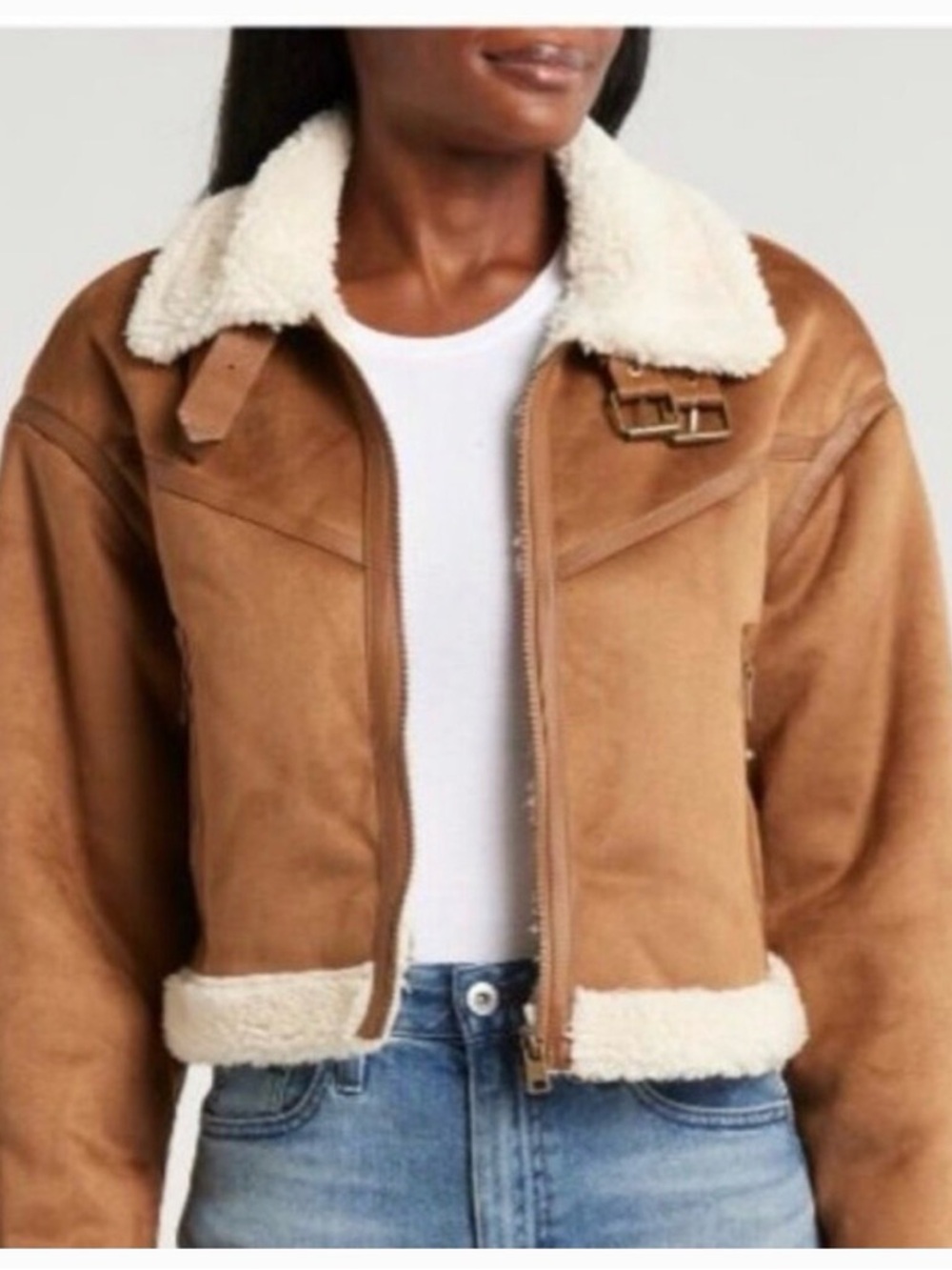 Thread & Supply Tan Sherling Aviator Cropped Jacket